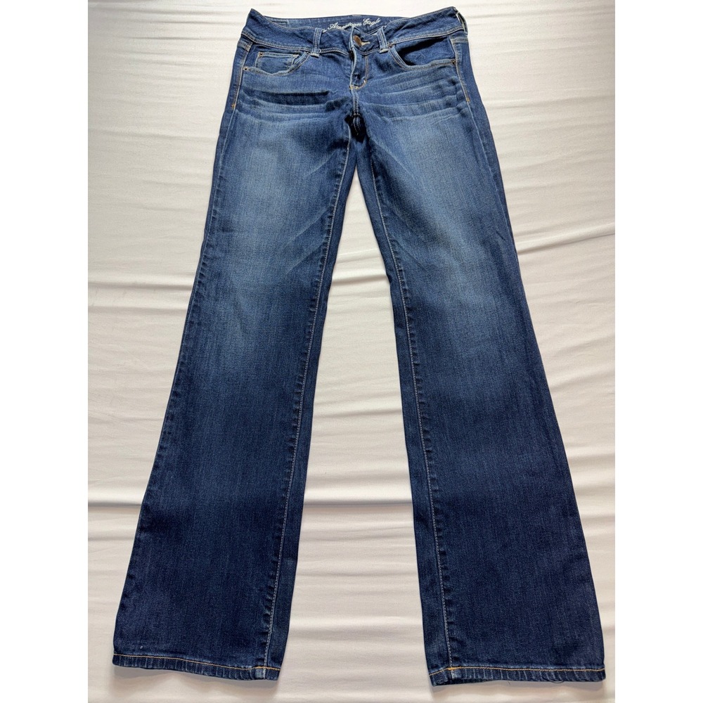 American Eagle Slim Boot Jeans Womens 8 Long Dark Wash Stretch Denim Blue 03873‎